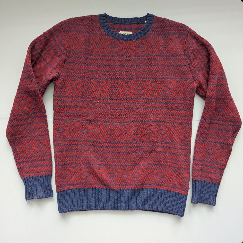 Life/After/Denim Men's Red/Blue Fair Isle Sweater Small Nordic Snow flake